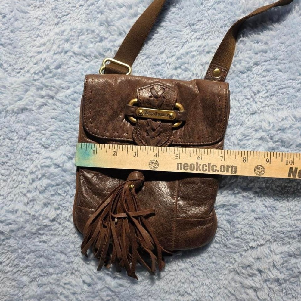 Y2K Juicy Couture Brown Leather Shoulder Bag Tassel Braided Accent Magnetic - Picture 6 of 8